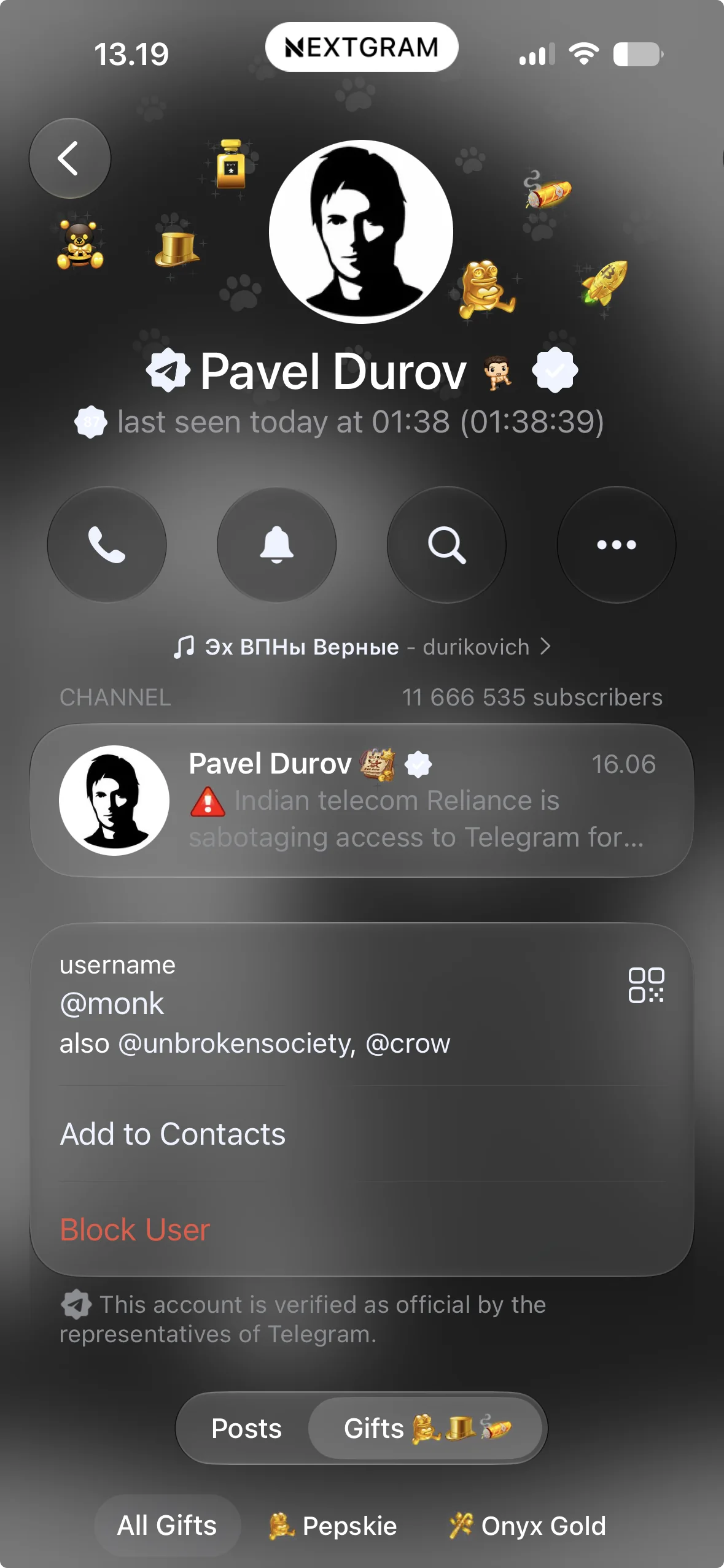 Nextgram contact profile
