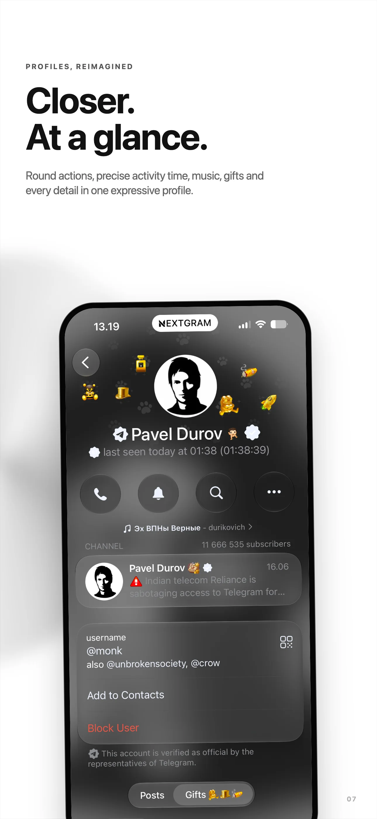 Nextgram contact profile preview